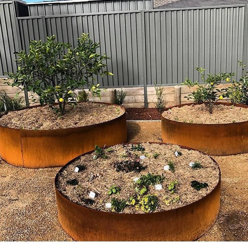 corten garden rings and planters