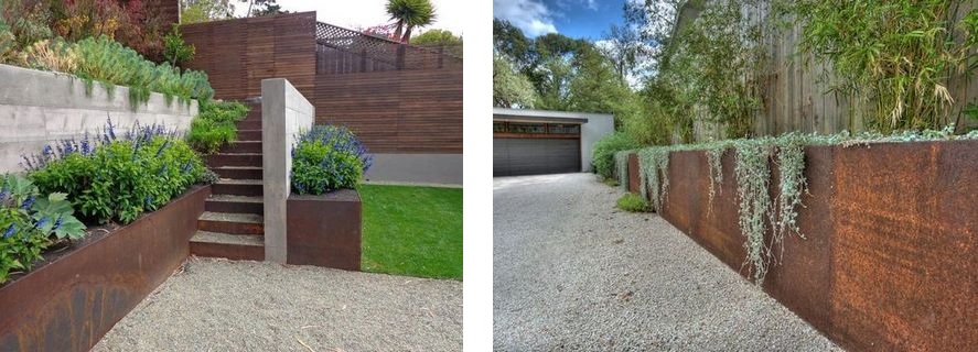 corten retaining walls rusty steel
