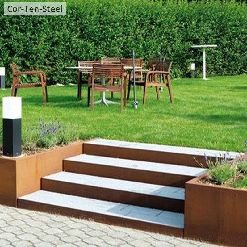corten stair risers and retaining wall