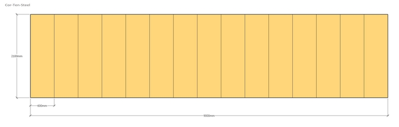 corten fence panel layout using 2100 mm x 600mm panels