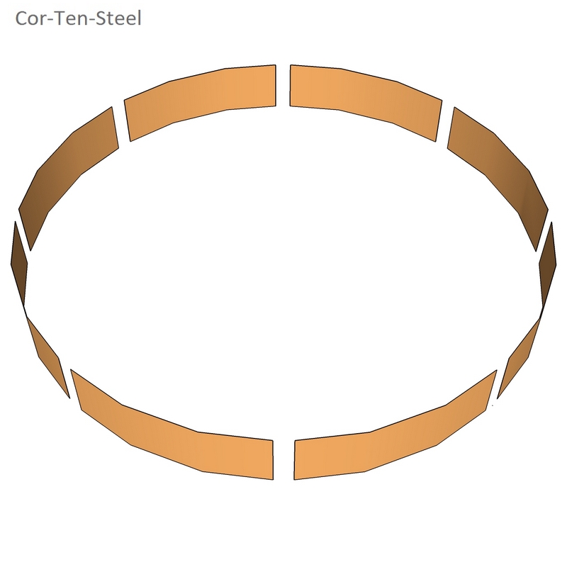corten tree ring eighth of a circle layout