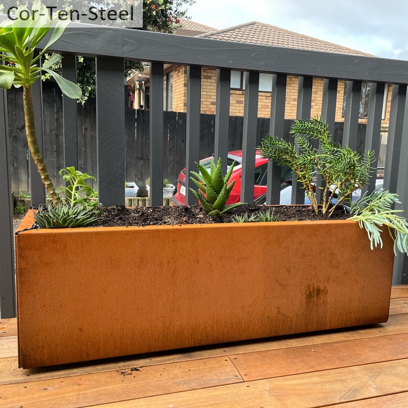 corten planter on deck