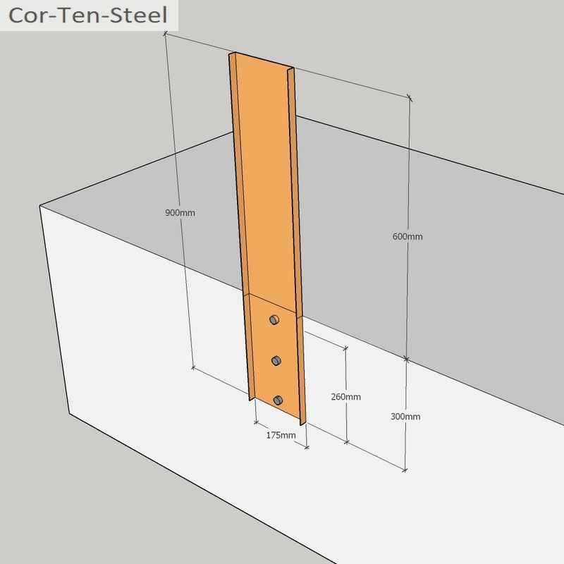 corten fence paing bolted to concrete diagram