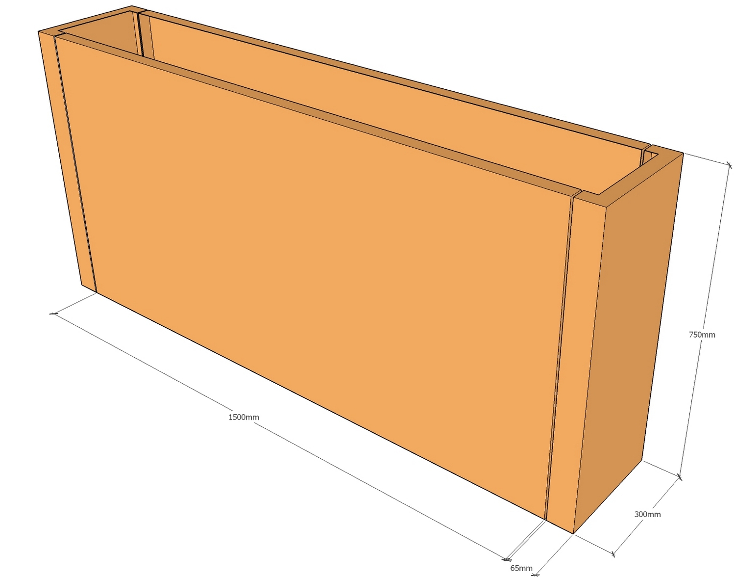 corten planter 1500mm long x 300 x 750mm tall square ends