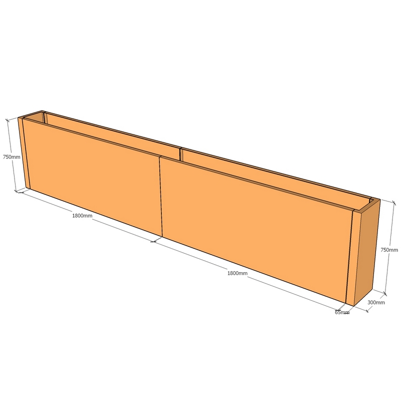 corten planter 3600mm long x 300mm thick x 750mm tall layout drawing