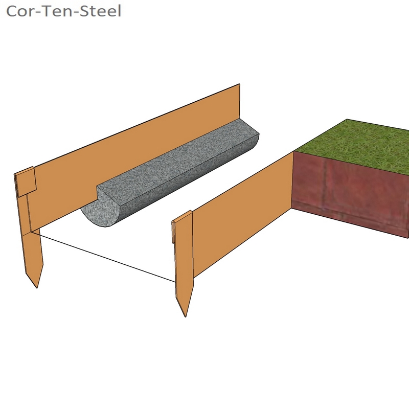 corten edging set in concrete for added stability