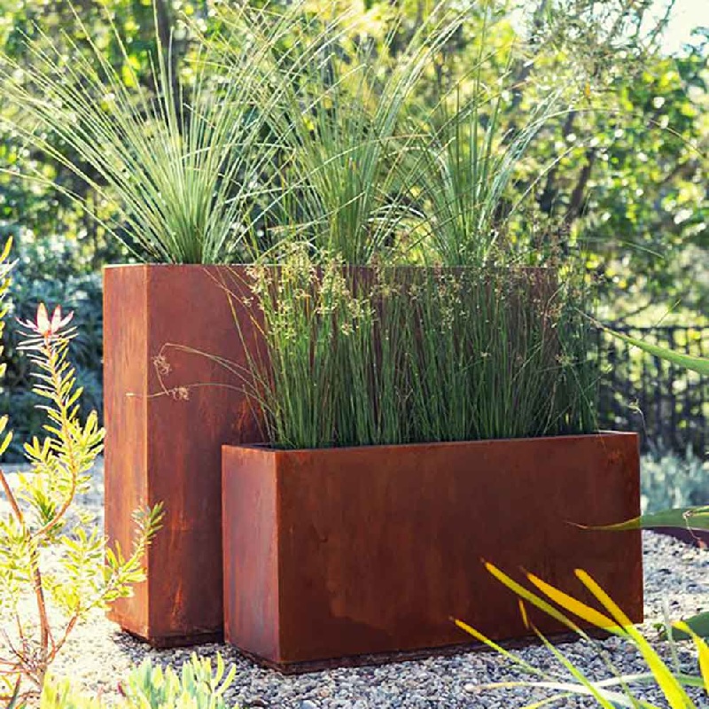 on piece corten planters with base
