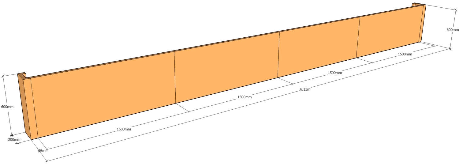 corten retaing wall layout 6.13m long x 600mm tall