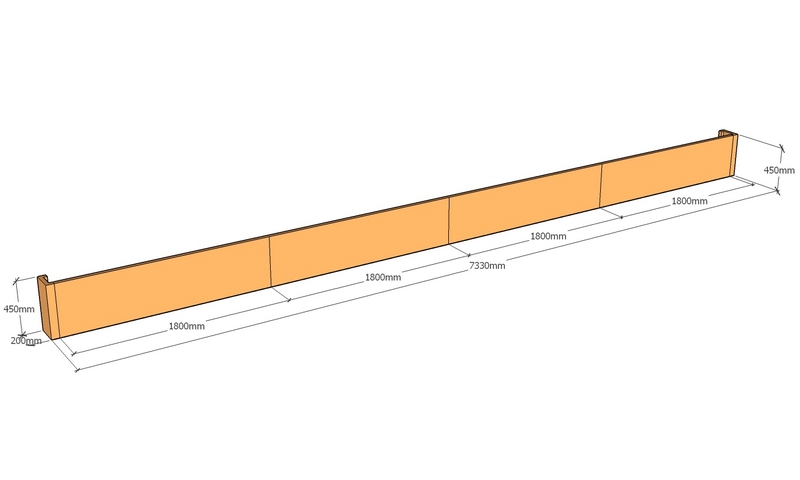 corten retaining wall 7.33m long x 450mm tall layout