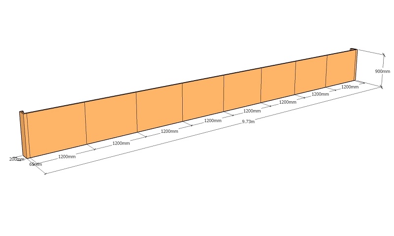 corten retaining wall 9.73m long x 900mm tall layout
