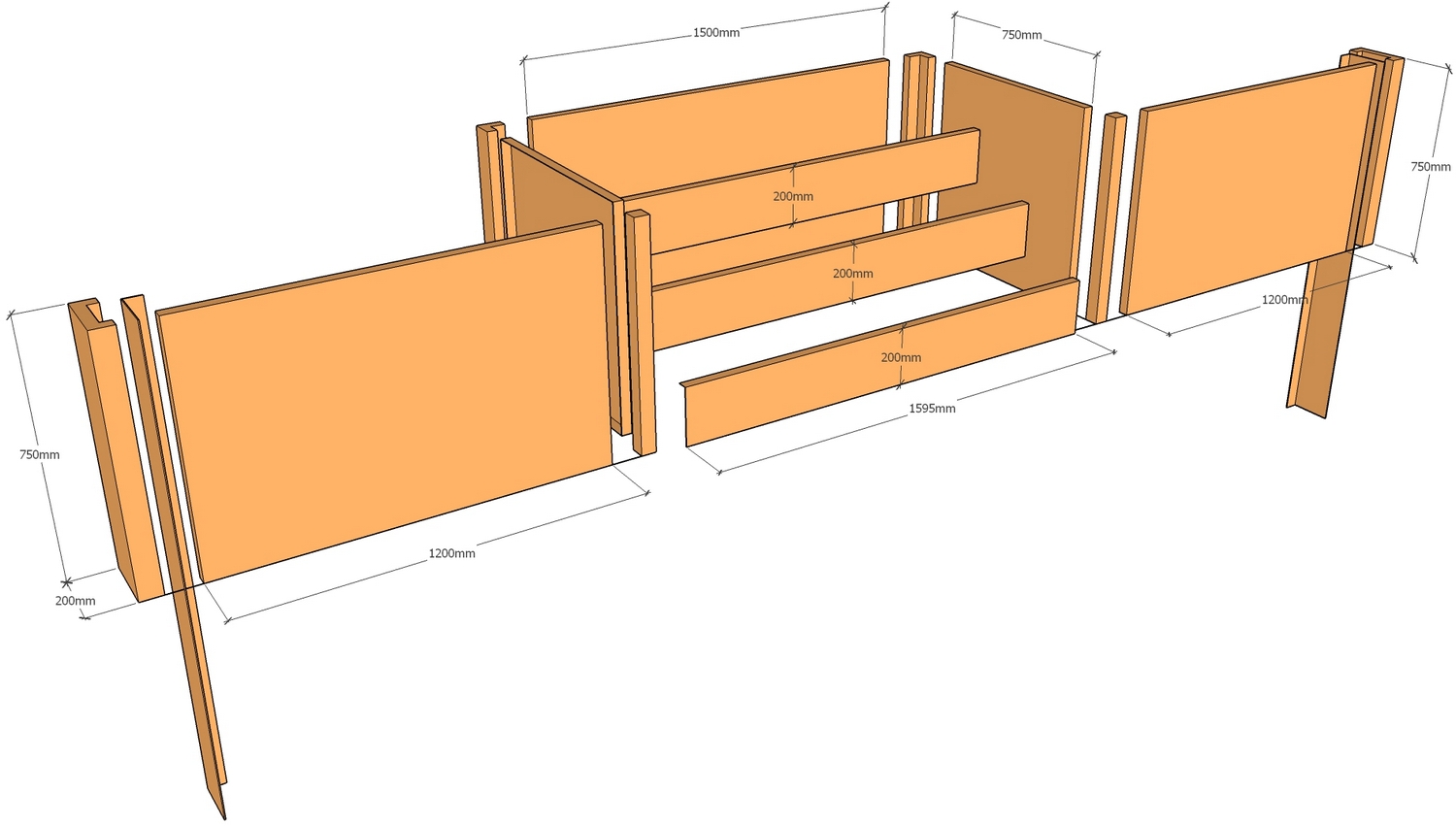corten retaining wall layout with steps 4.23m wide x 750mm tall