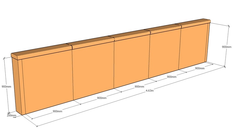 corten retaining wall layout 4.63m long x 900mm tall with top capping