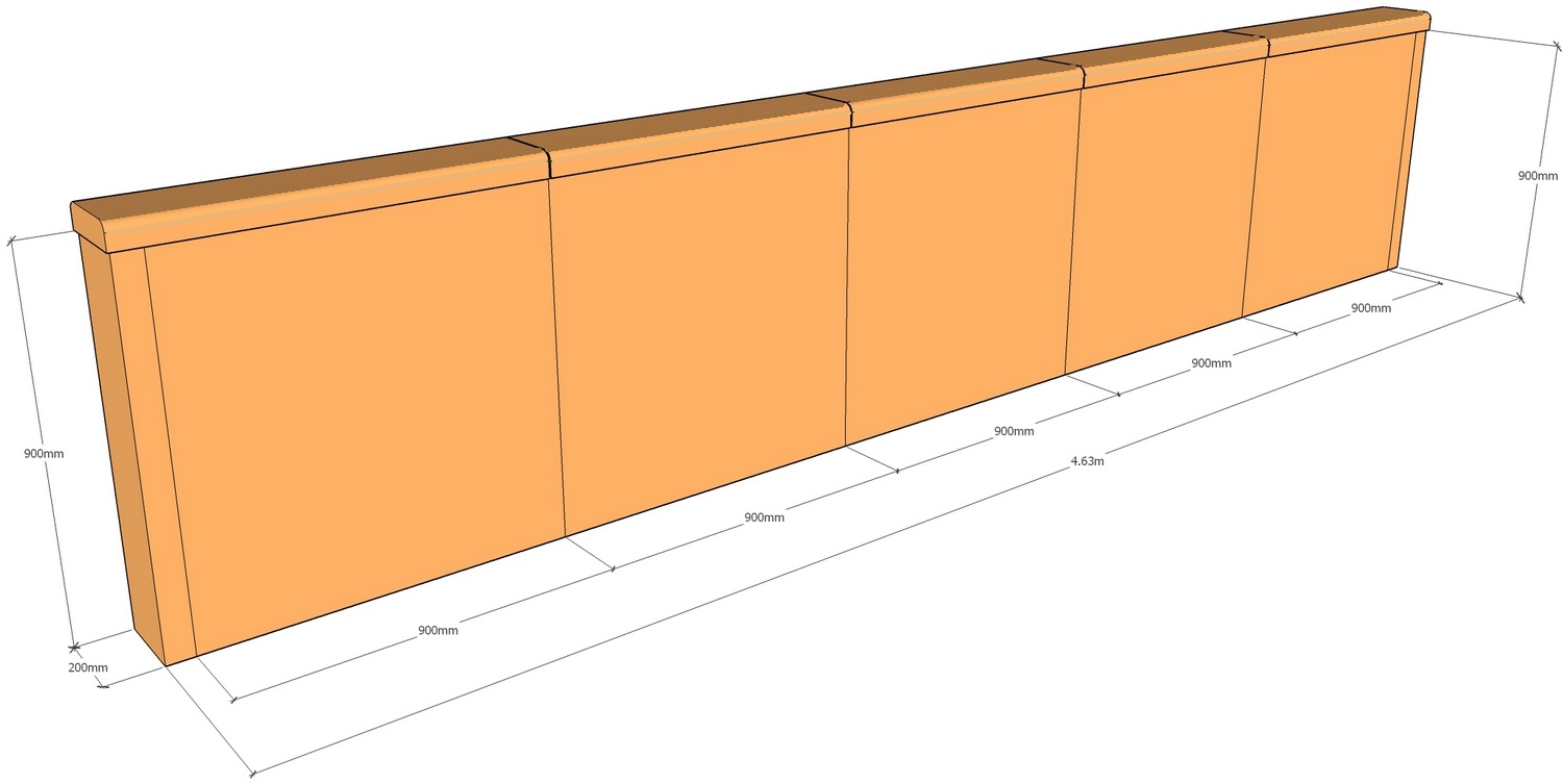 corten retaining wall with top cap 4.63m long x 900mm tall