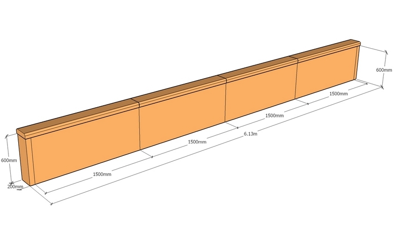 corten retaining wall 6.13m long x 600mm tall wityh top capping