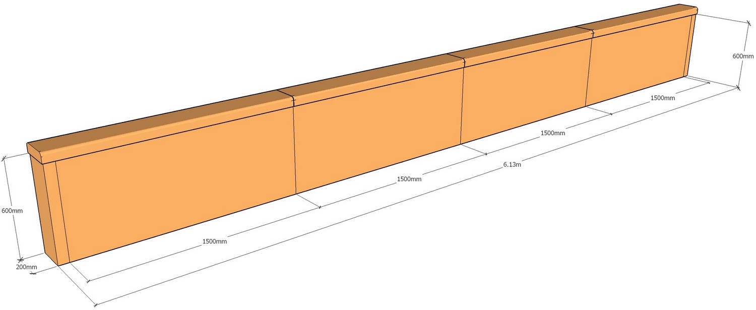 corten retaining wall with capping 6.13m long x 600mm tall
