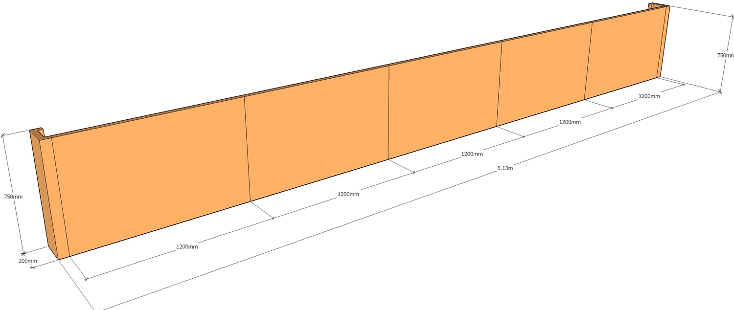 corten retaining wall 6.13m long x 750mm tall layout